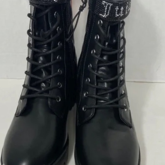 Juicy Couture Black Quilted Combat Boots With Rhinestones Size 9 - Picture 2 of 3